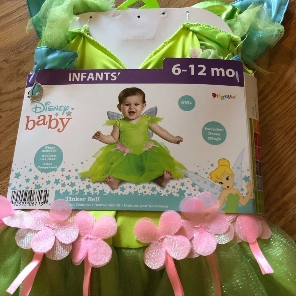 Disney Tinker Bell Costume NEW 6-12 mos Green Baby Kids Halloween Parks World - Picture 2 of 4